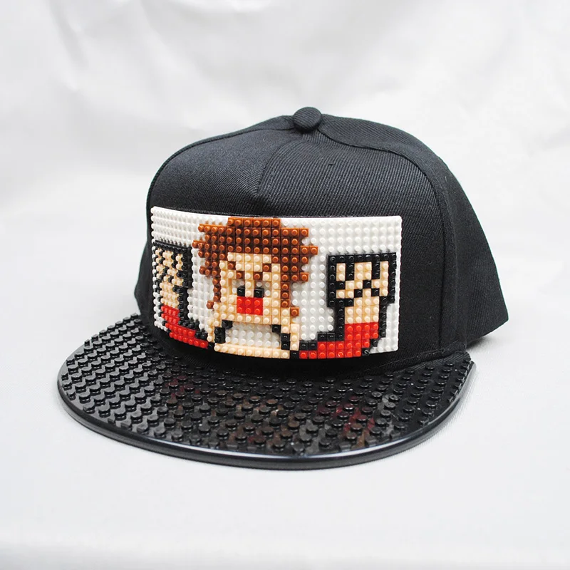 

Wreck-It Ralph Baseball Cap Kids Blocks DIY Patchwork Hat Snapback Hip Hop Hat for Children Detachable