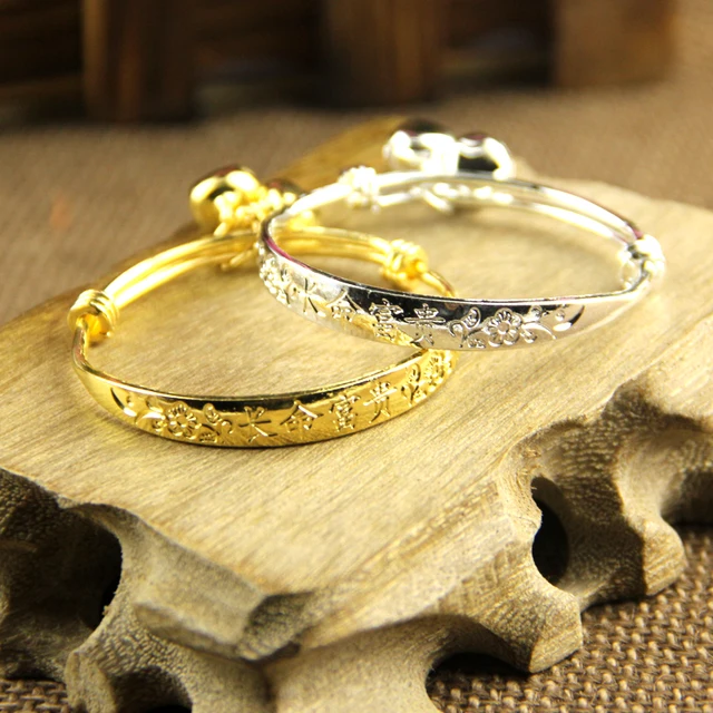 2pcs Baby With Bells Bracelet Plated Silver Plated18k Gold 2pcs Baby With Bells Bracelet Plated Silver Plated18k Gold Kid Boy