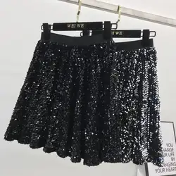 2019 Весенняя короткая юбка с блестками, юбка с пайетками, Женская юбка с зонтиком и высокой талией, вечерние Большие размеры, вечерние