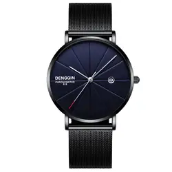 Роскошные для мужчин s черный циферблат мужской часы модные классические Нержавеющая сталь Дата наручные часы кварцевые спортивные для