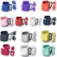 Silicone Case for Airpods Earphone wireless Bluetooth headset protective sleeve Cover Accessories with Carabiner Anti-lost Rope