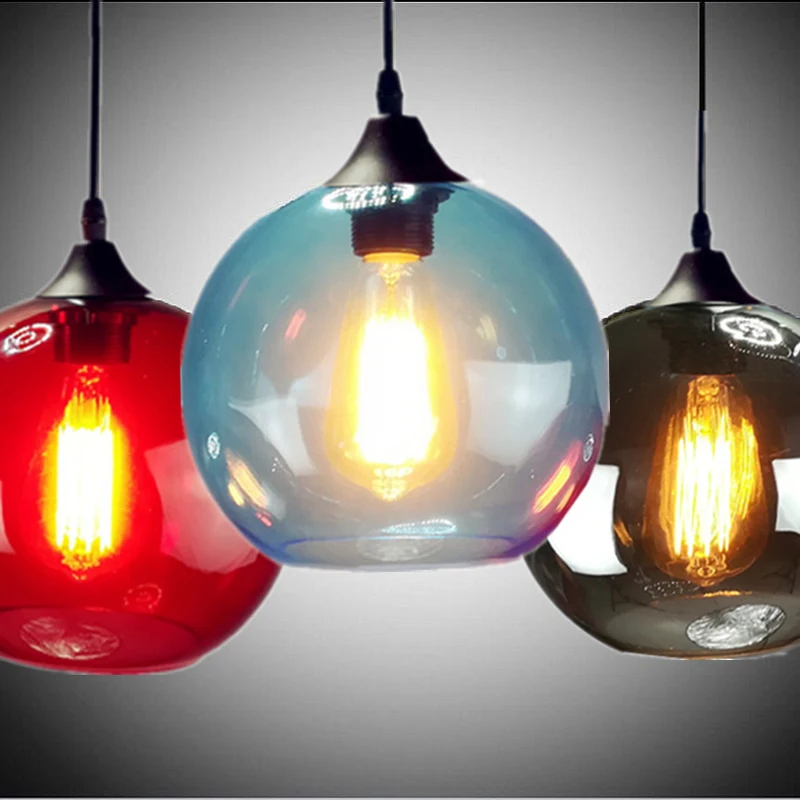 

Nordic hanging muticolor Glass Round ball Pendant Lamp industrial wind E27 Pendant Lights Fixtures for Kitchen Restaurant bar