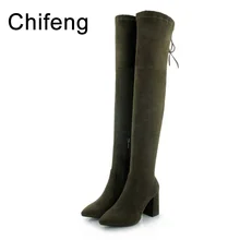 shoes woman boots women knee high winter womens heeled over the knee boots suede black women’s fashion shoe 2017