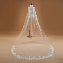 Вуаль для свадьбы 3 м, однослойная кружевная кромка, белая или слоновая кость, свадебная вуаль, Длинная свадебная вуаль, дешевые свадебные аксессуары, Veu de Noiva