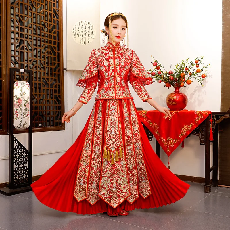 Традиционное китайское свадебное платье Новинка года Cheongsam вышитые невесты женские длинные взрыв элегантный Китай Qipao