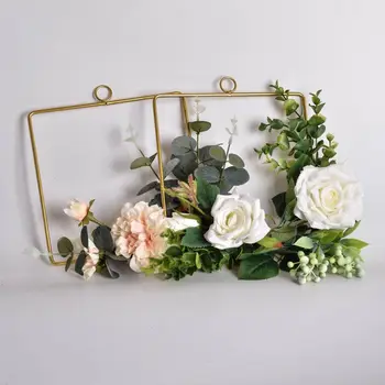 

Farmhouse Decor Wreath Home Wrought Iron Geometric Wreath Wall Hanging Decoration Floral Hoop Wreath For Wedding