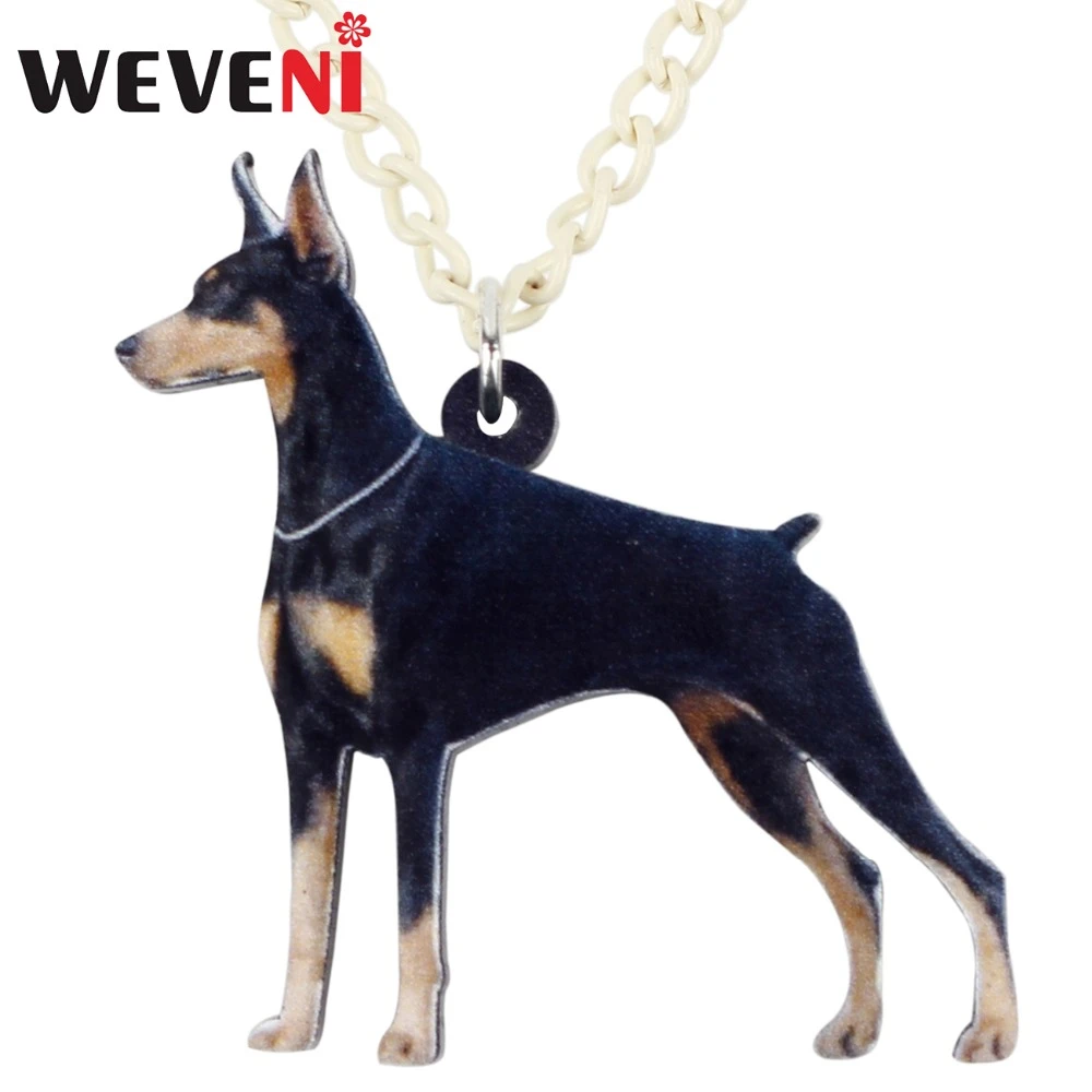 Weveni アクリル立ちドーベルマンピンシャー犬ネックレスペンダントチェーンチョーカービジュー女性ガールコリアー格安ドロップシップ Pendant Necklaces Aliexpress