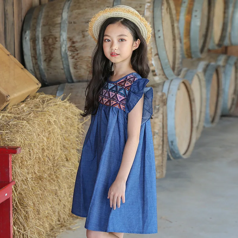 Big Girls Denim Dress Kids Girl Dresses 2019 Summer Teenagers Clothes Children Clothing For 3 4 5 6 7 8 9 10 11 12 13 14 Years