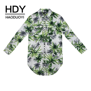 

HDY Haoduoyi Brand Women Floral Printed Cotton Casual Shirts Singal Buttons Long Sleeve Pockets Female Summer Blouses Lady