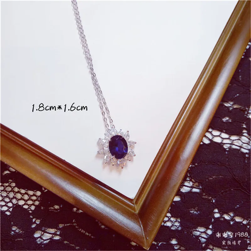 S925 Стерлинговое Серебро, ожерелье, подвески для женщин, сапфир, драгоценный камень, цепочка для ключицы, хорошее ювелирное изделие, простая подвеска, голубой цвет, бижутерия