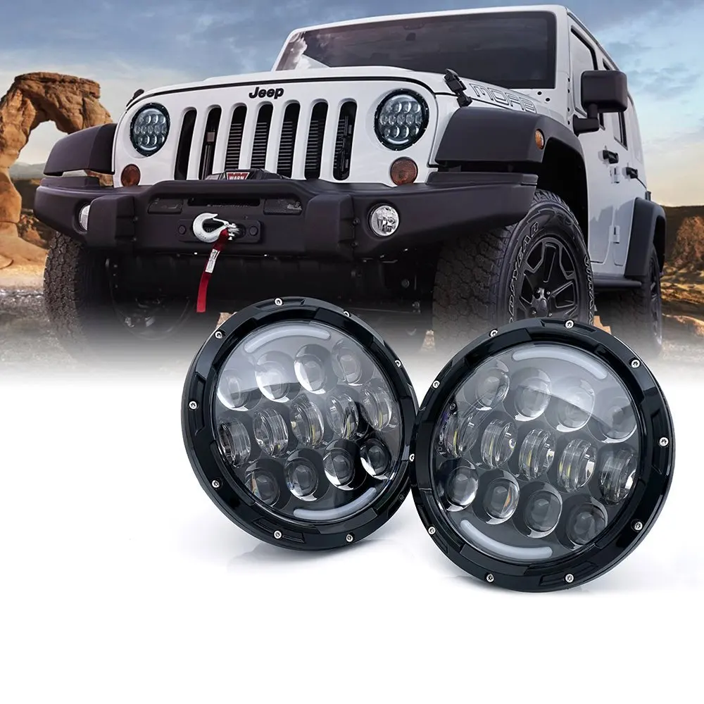 7 &quotдюймовый светодиодный фары для джипа Wrangler DOT утвержден 105 Вт Hi/короче спереди