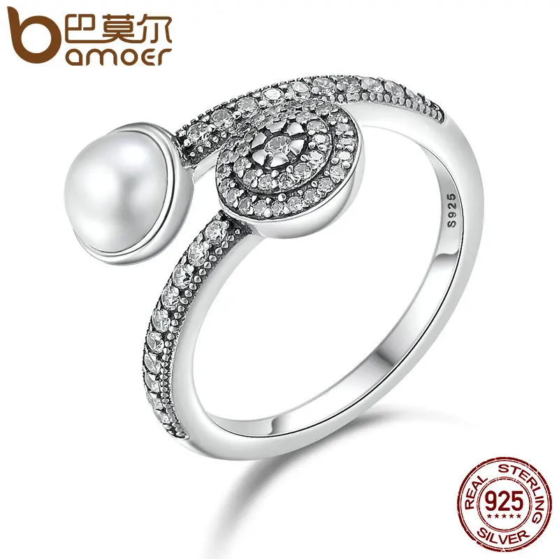 

BAMOER 100% 925 Sterling Silver Luminous Glow, White Crystal & Clear CZ Open Finger Rings for Women Anniversary Jewelry PA7640