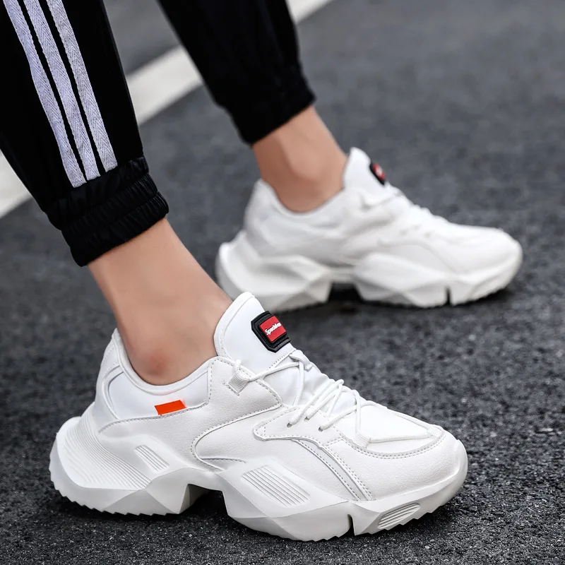 

2019 Men Chunky Shoes Quality PU Leather Breathable Casual Shoes Lace Up Fashion Outdoor Men Sneakers Male Shoes