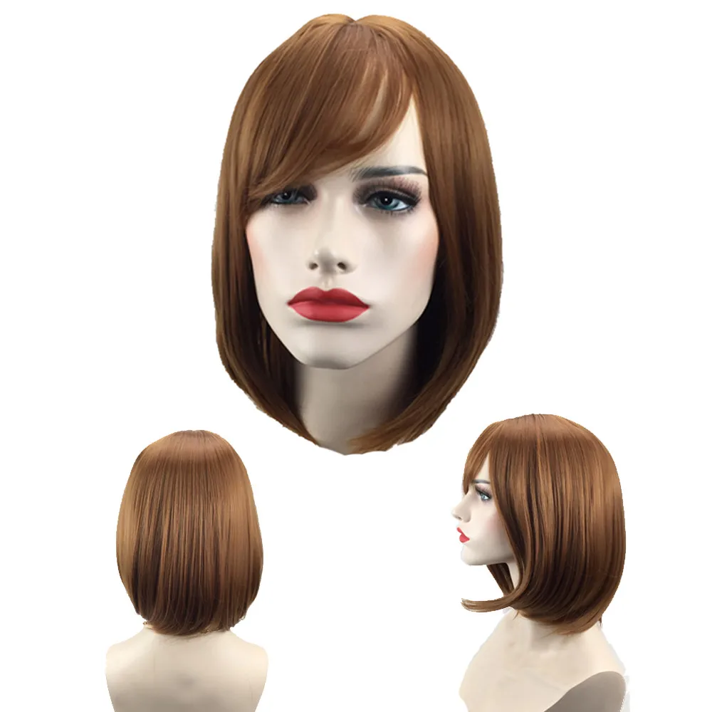 Sexy Women's Full Bangs Wigs Short Wig Straight Female Gradient Color Hair Cosplay Party Hairnet