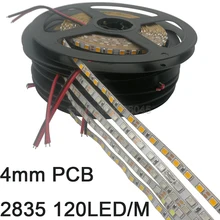 4 мм узкая ширина 5 м 2835 Светодиодная лента 120LED/м 600SMD 12V гибкие светодиодные ленты белое свечение, теплое белое свечение, синего, зеленого, красного, желтого IP20 в полоску