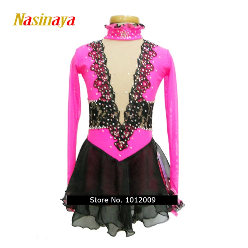 

customized clothes figure skating dress rhythmic gymnastics long sleeve pink adult child girl show skirt performance rhinestone