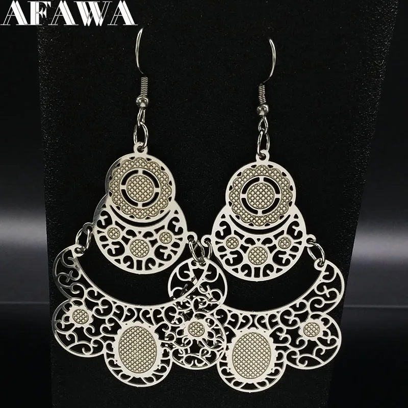 

2019 Fashion Silver Color Stainless Steel Statement Earrings Jewelry for Women Indian Earrings Jewelry moda mujer joyas E612602