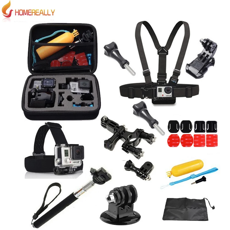 

Gopro accessories set go pro kit mount for SJ4000 gopro hero5 4 3 2 Black Edition SJCAM SJ5000 camera case xiaoyi chest tripod