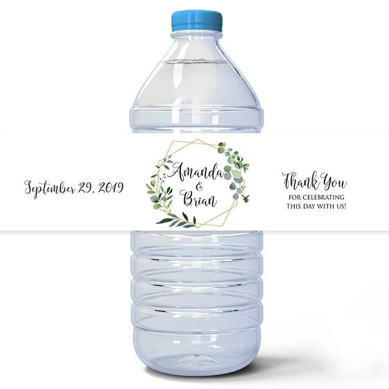 24 Buah, Kustom Hijau Muda Daun Pernikahan Kustom Botol Air Label Pribadi Botol Air, Ulang Tahun, Ulang Tahun