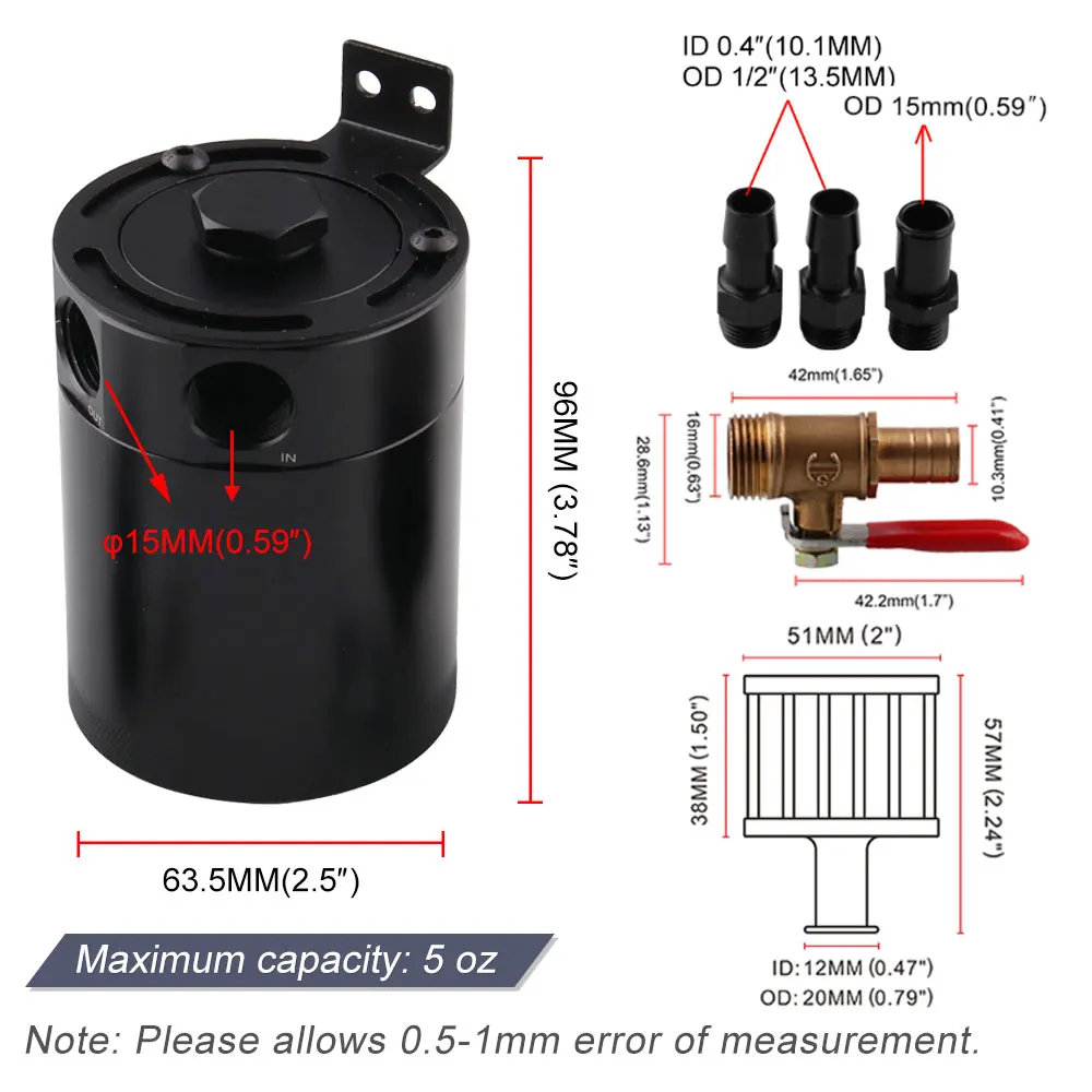 Универсальный Алюминий 2-портовый/зарядное устройство с 3 usb-портами для маслоуловитель БАК с вентиляционный фильтр двигателя мини масляного сепаратора OCC041/42 - Цвет: OCC041-BK