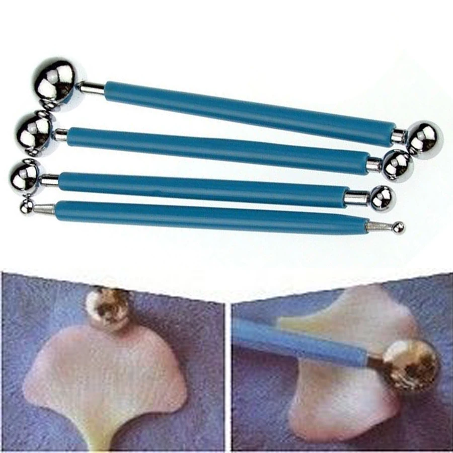 JX-LCLYL 4pcs New Stainless Steel Fondant Cake Flower Decorating Modelling Ball Tools Set