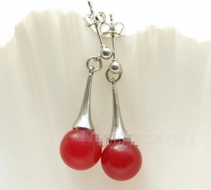 

Free shipping QW71 Wonderful ! 10mm round red stone Drop dangle earrings E215118K GP style Fine Noble Natural stone