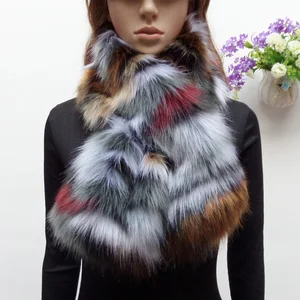 Faux Raccoon Fur Scarf Fake Fox Fur Muffler Women Faux Fur Collar Colorful Patchwork Scarf Eco-Friendly