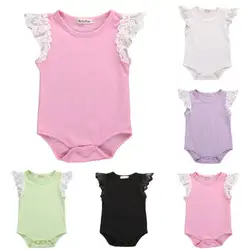 Симпатичные новорожденных одежда для малышей Девушки Кружева боди с рукавами-крылышками боди для новорожденных Детский спортивный костюм
