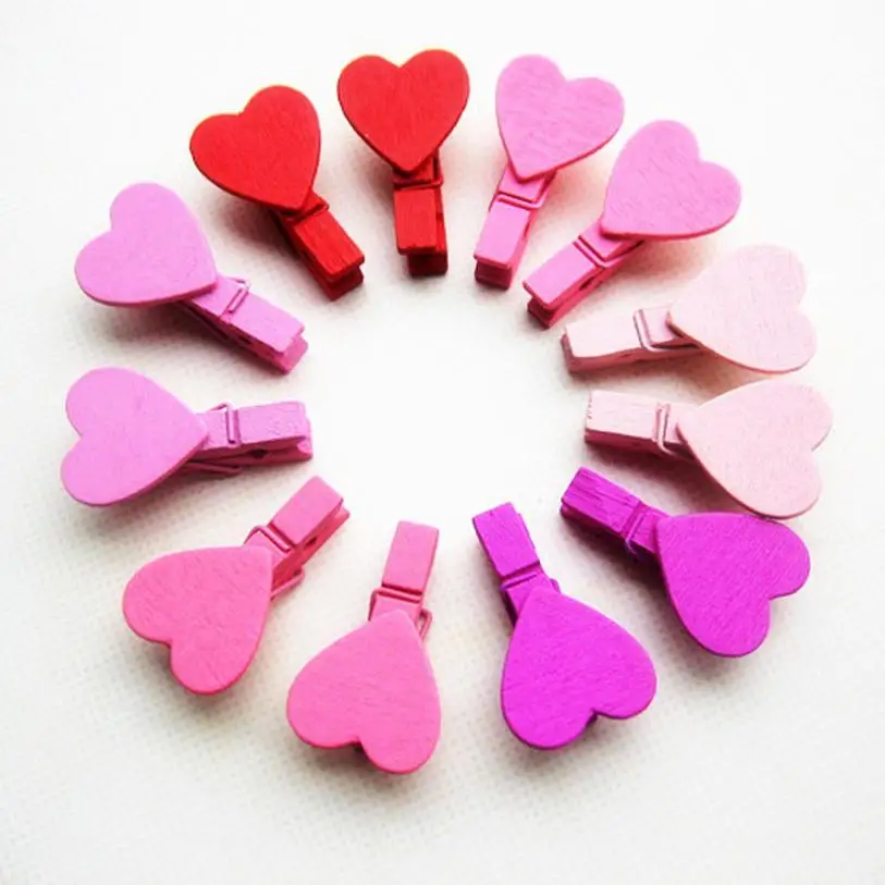 

DIVV 12Pcs Mini Heart Love Wooden Clothes Photo Paper Peg Pin Clothespin Craft Clips Drop Shipping Happy Sale ap629