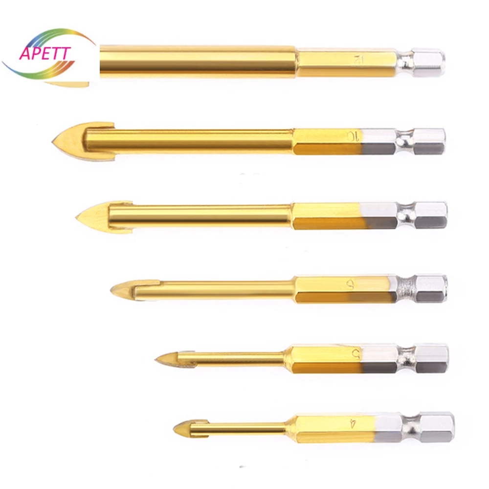 6 Pieces Cemented Carbide Glass Drill Bit Set 4MM 12MM Hex Shank