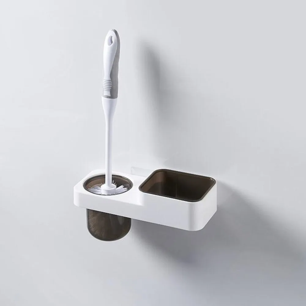 Home Lavatory Brush Toilet Brush with Adhesive Holder Shelf Handheld Cleaner Brush with Stand ...