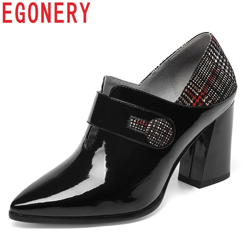

EGONERY 2019 spring new fashion mixed colors office women pumps high strange style pointed toe outside black and red shoes women