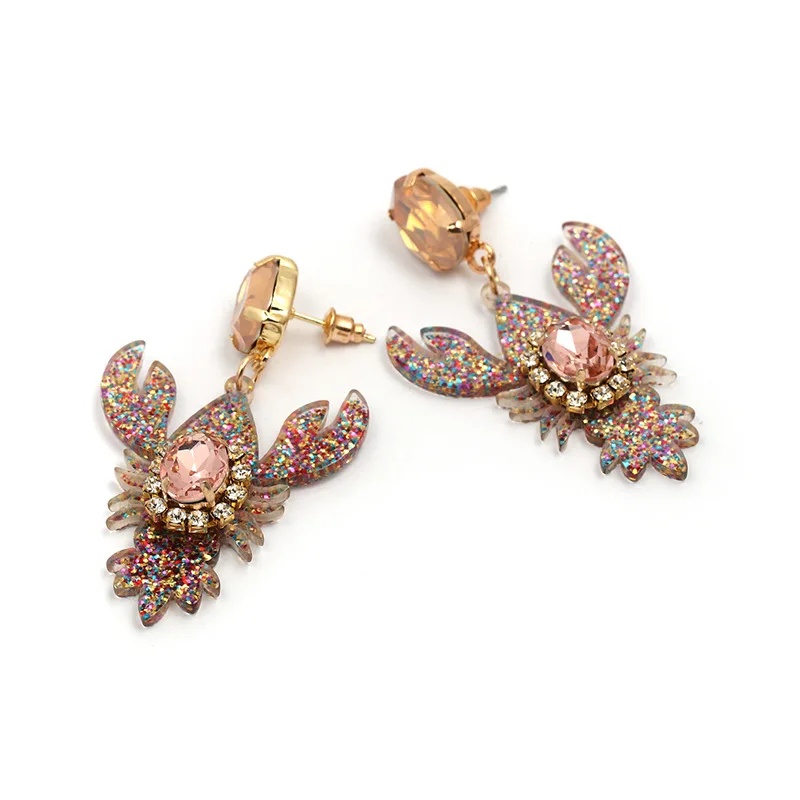Lobster Earrings Women Personality Fashion Alloy Crystal Earrings 2018 Korean Trendy Big Drop Earrings For Women Black Red Color