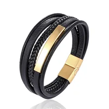 Handmade Gift Magnet Clasp Genuine Leather Bracelet For Men Hand Charm stainless steel Bracelet Jewelry wholesale fashion stainless steel genuine leather jewelry charm leather bracelet for women braided bracelet men top quality dropshipping
