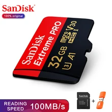 Двойной Флеш-накопитель SanDisk Extreme PRO карты памяти 32 Гб узнать Скорость до 100 МБ/с. microSDHC/micro SDXC UHS-I микро SD карты U3 V30 в формате 4K UHD