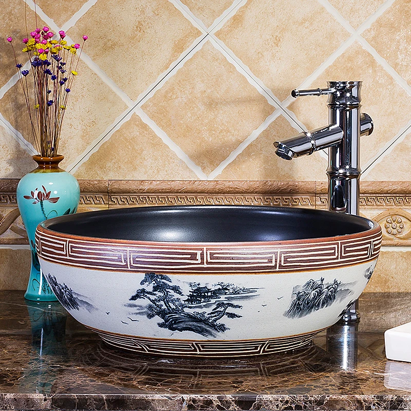 Glazed Art Counter Top ceramic bathroom sinks wash basin chinese porcelain ceramic sink basin