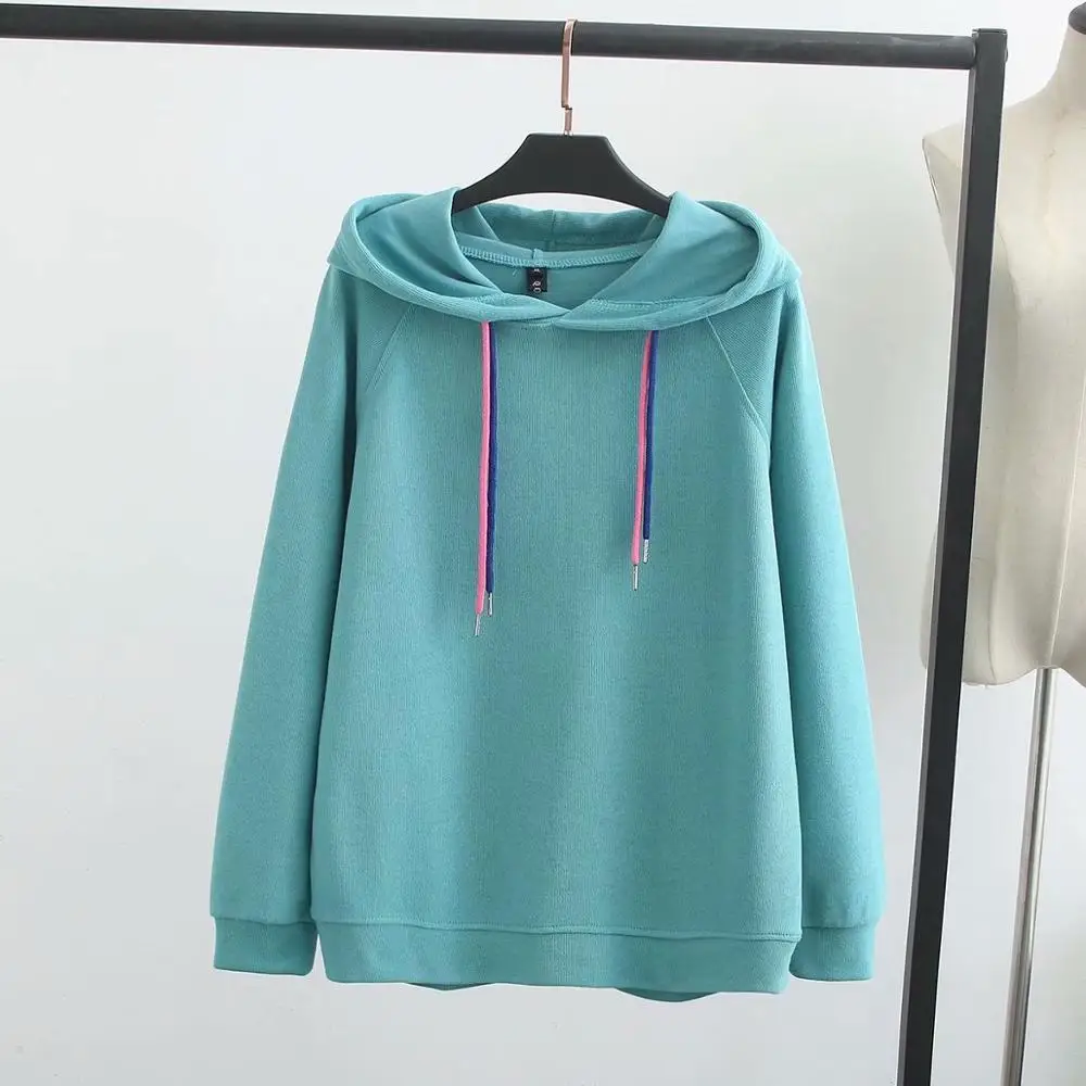 Women Sweatershirts Hooded Plus Size Cotton Autumn Woman Warm Thick hooded Sweatershirts Tops Winter Outwear Oversized 4XL - Цвет: Небесно-голубой