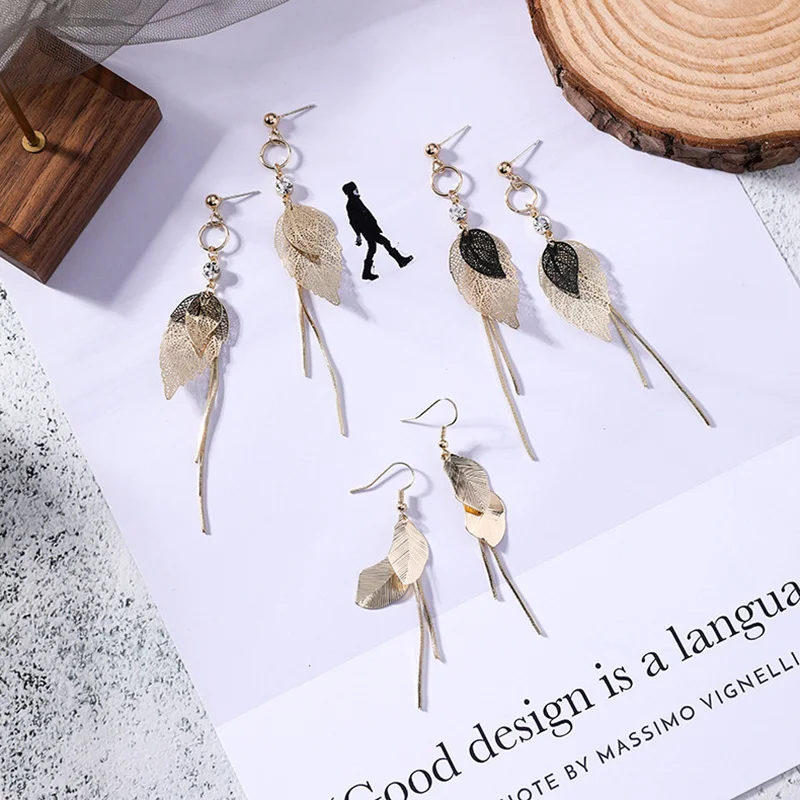 2019 Korean Earrings Trendy Ginkgo Earrings Long design Jewelry Gold Color leaf boucles d oreille Pendientes For Girls Gift (1)