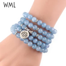 Luxury A-quamarine Natural Stone 108 beads Mala Lotus Bracelet or Necklace Reiki Charged Buddha Yoga Bracelets for women Jewelry Luxury A-quamarine Natural Stone 108 beads Mala Lotus Bracelet or Necklace Reiki Charged Buddha Yoga Bracelets for women Jewelry