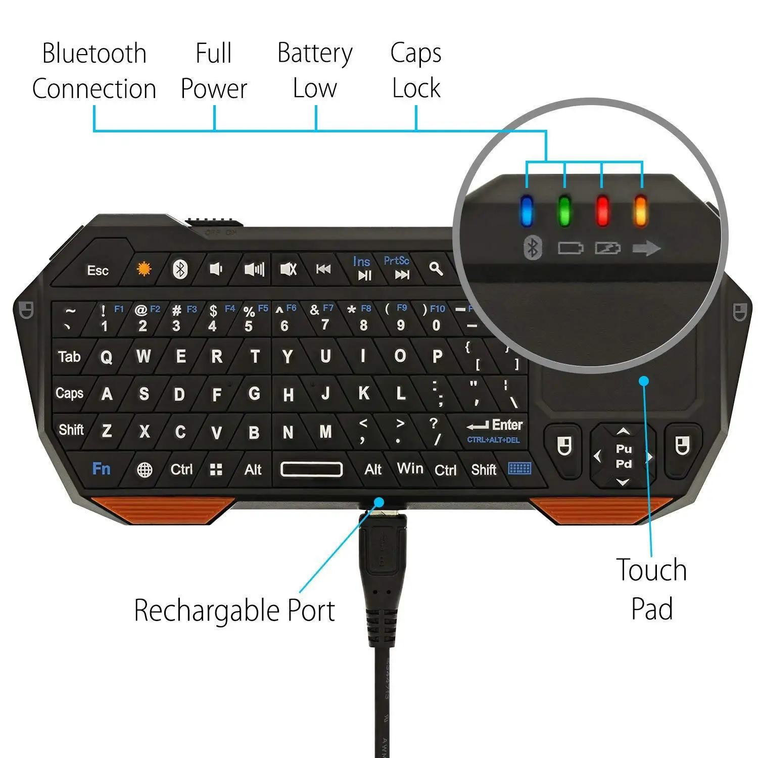 Мини Bluetooth клавиатура с сенсорной панелью для смартфона ТВ проектор Совместим с Android, IOS, Windows Qwerty беспроводная клавиатура