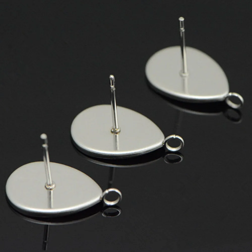 

10pcs Silver Teardrop Ear Posts 10x14mm Stainless Steel Geometric Waterdrop Stud Earring Components with Loop