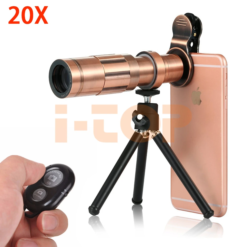 

Universal 20X Telephoto Lentes Telescope Zoom Lens For iPhone X 6 7 8 Plus Samsung Bluetooth Shutter Tripod Phone Camera Lenses