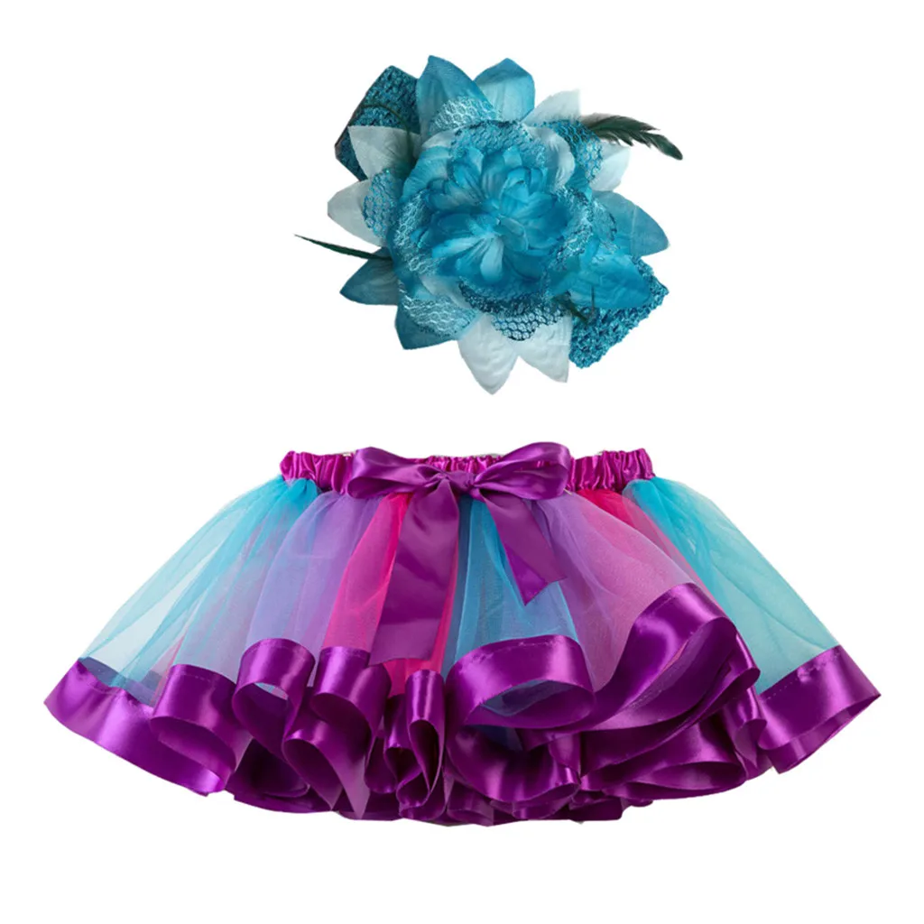 Детская мини-юбка-пачка принцессы радужной расцветки для девочек, вечерние балетные костюмы для маленьких детей, юбка+ повязка на голову, комплект из 2 предметов, одежда для девочек