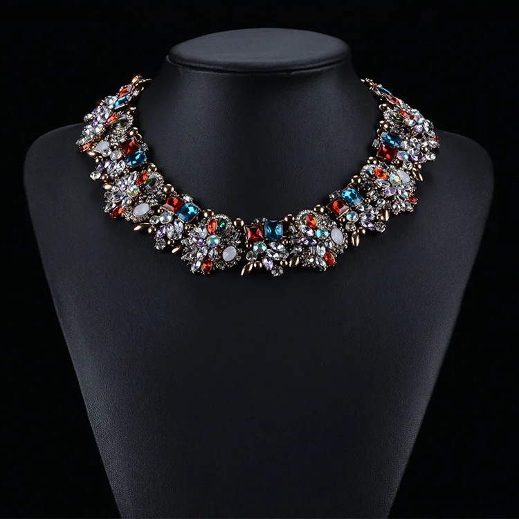 2015 New Fashion ZA Brand Luxury Crystal Statement Necklace Collar Rhinestone Flower Choker Bib Necklaces Pendants
