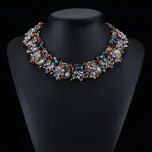 2015 New Fashion ZA Brand Luxury Crystal Statement Necklace Collar Rhinestone Flower Choker Bib Necklaces Pendants