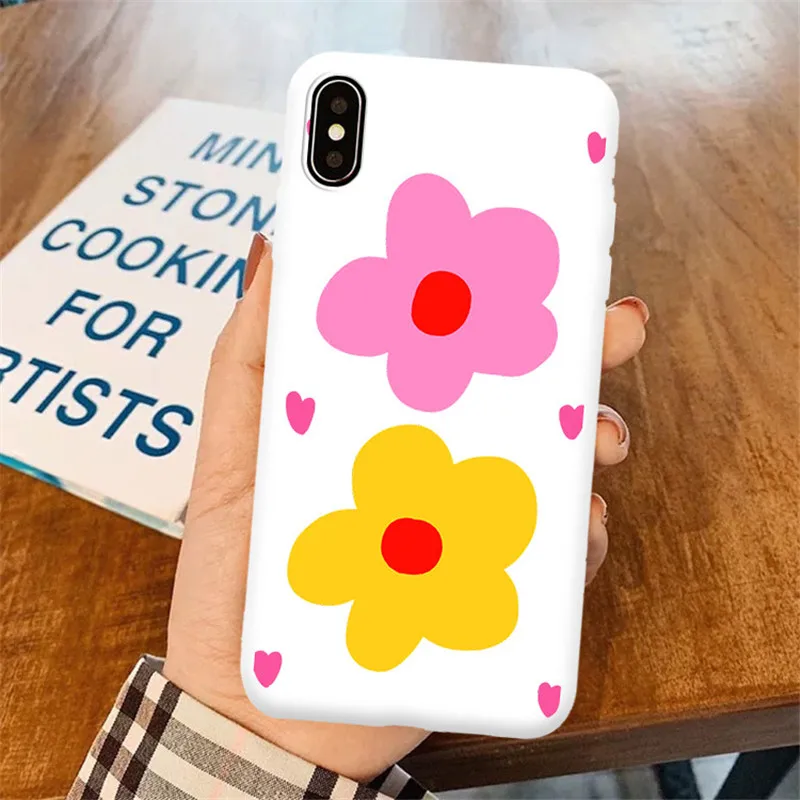 

JAMULAR Flowers Case Cover For iPhone XS MAX X XR 7 8 6 6s Plus Cartoon White Silicone Phone Coque For iPhone X 10 Floral Fundas