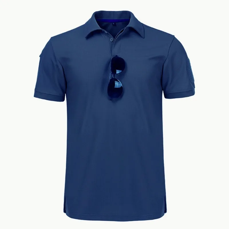 Lapel Blue 4XL большой размер Мужская Спортивная быстросохнущая футболка Летняя тренировочная тонкая футболка с отворотом и круглым вырезом Военная Униформа тактическая футболка - Цвет: Lapel Blue