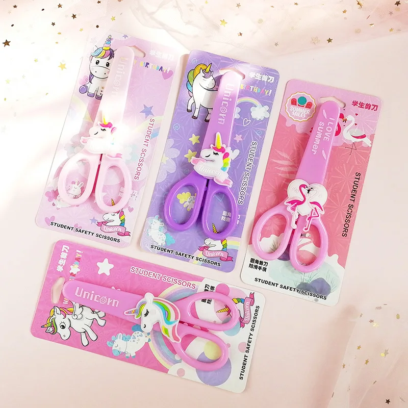

Cartoon Unicorn Flamingo Student Safety Paper-cut Art Scissors with Protective Cover Cap Office School Supply Kids Stationery