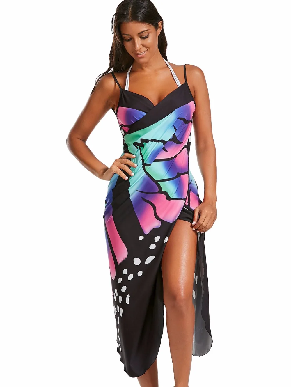 Tanie Imperium Butterfly drukuj sukienka kobiety Sexy Backless plaża sukienki na przyjęcie lato 2017 Mori dziewczyna Boho Chic Bodycon sukienka odzież plażowa