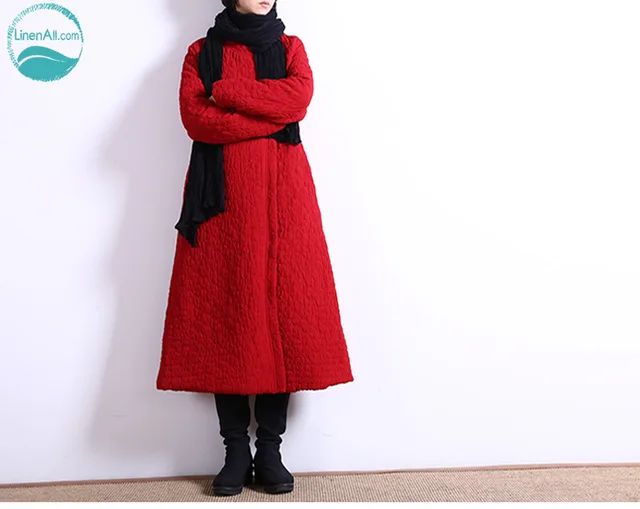 Cheap LinenAll 2016 original design woman Autumn loose a long paragraph thickening cotton lienall long-sleeve trench outerwear Yanmo